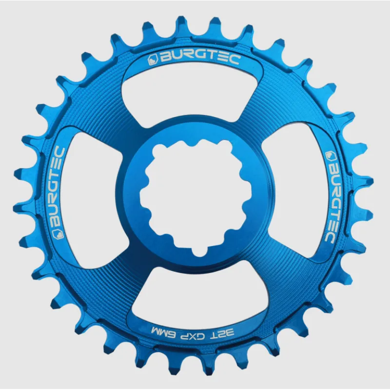 Pinion față pentru bicicletă BURGTEC GXP 6mm Offset Thick Thin Chainring ­ Deep Blue ­34T Plată sigură